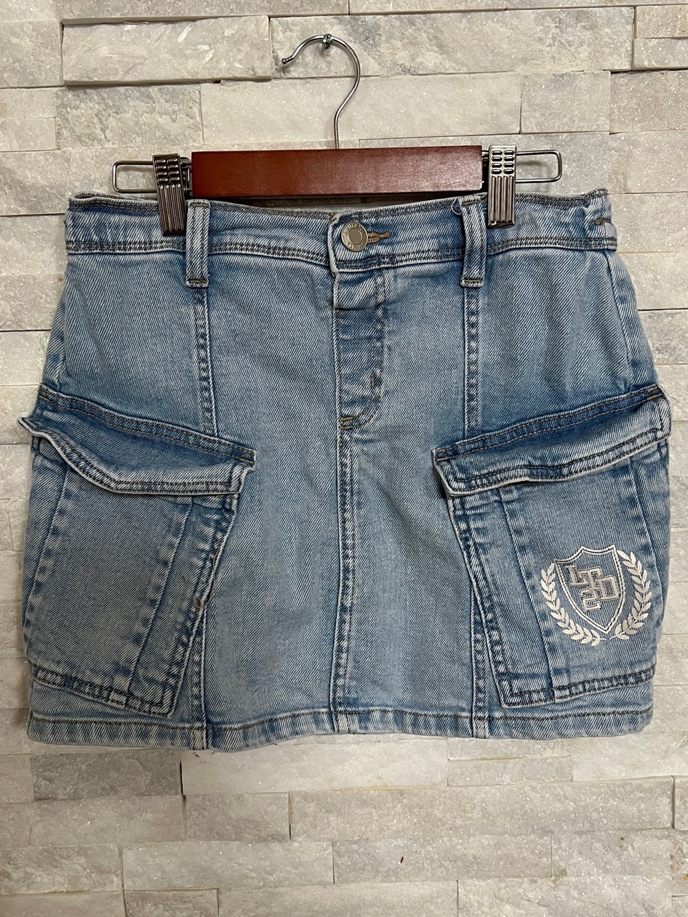 Light Wash Denim Skort with Patch Pocket Detail